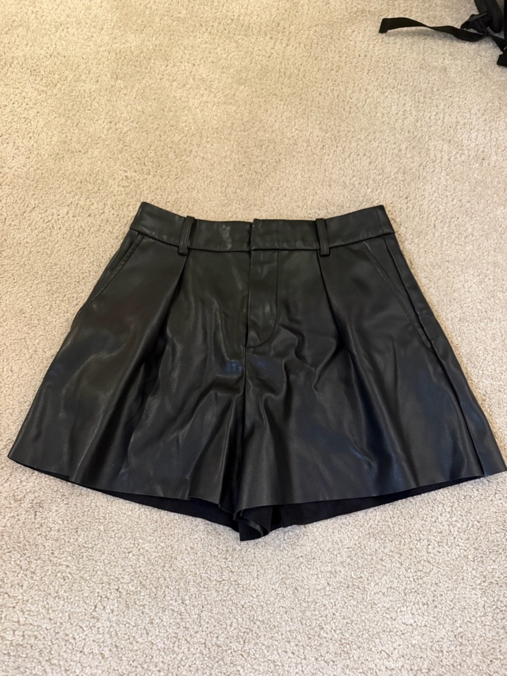 Avec Les Filles Black High-Waist Pleated Vegan Leather Shorts